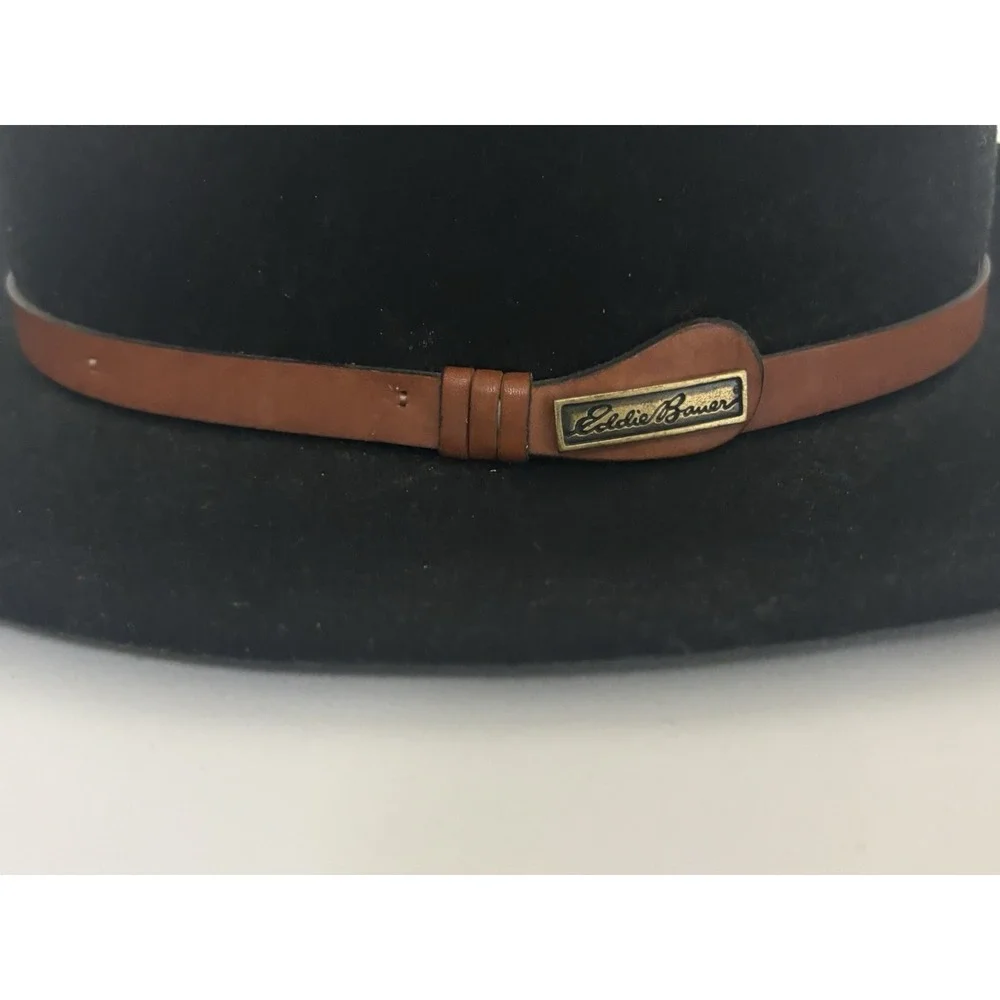 Vintage Eddie Bauer Hat Mens Large Black Wool Blend Fedora Hiking Camping USA